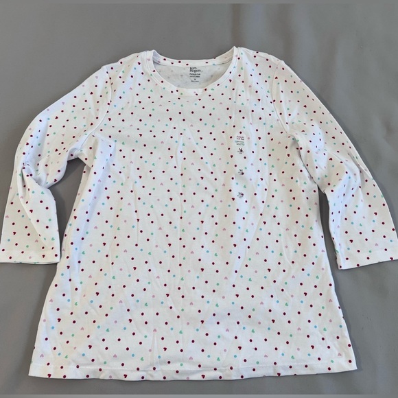 KIM ROGERS-PERFECTLY SOFT 100% Cotton Knit Top White w/Hearts/Polka Dots M New - Picture 3 of 10